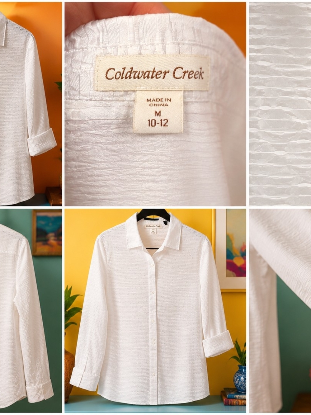Coldwater Creek Ivory Textured Button-Down Shirt - Picture 2 of 6